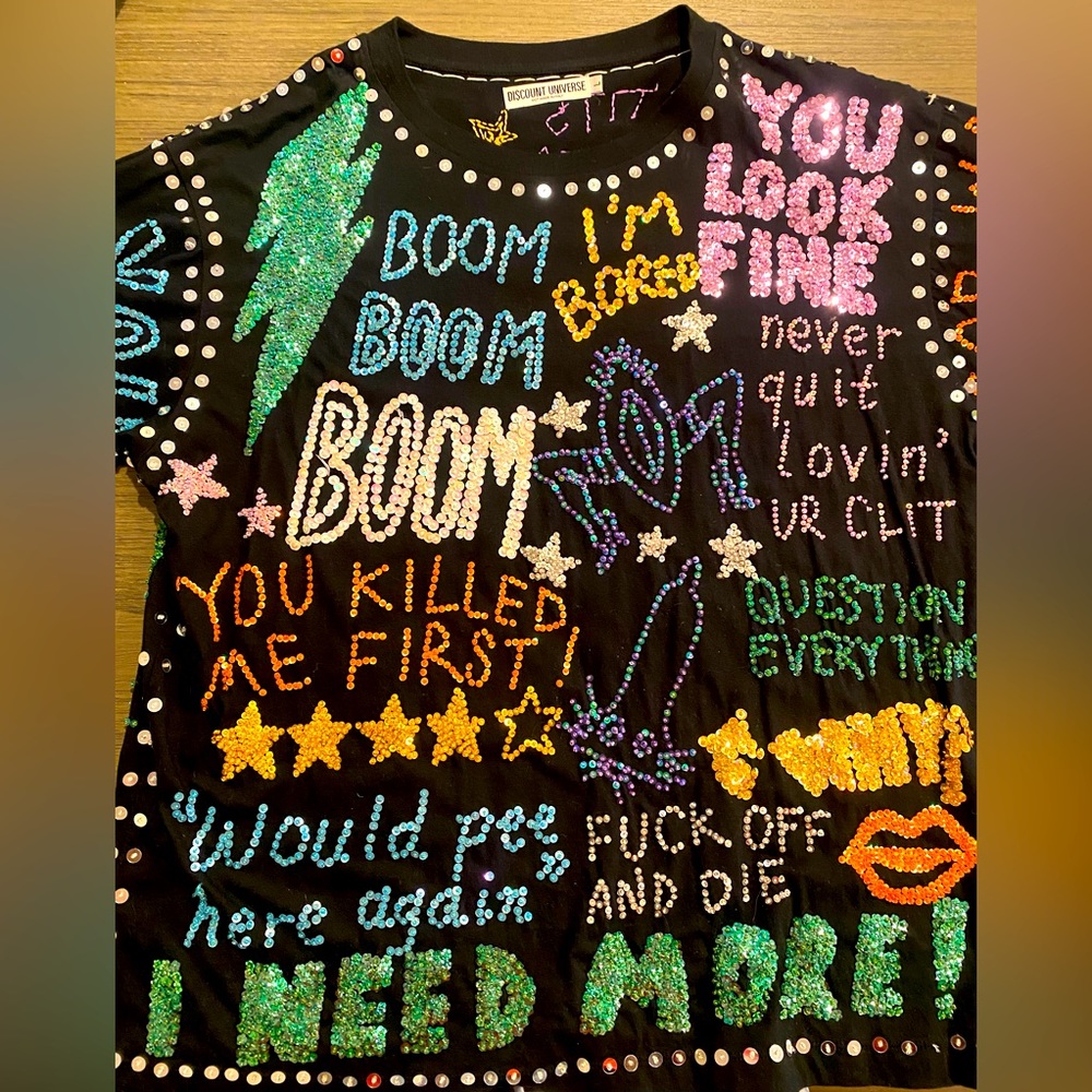 ***Rare*** Discount Universe Explicit Graffiti Tee ….Hand Sequined!!